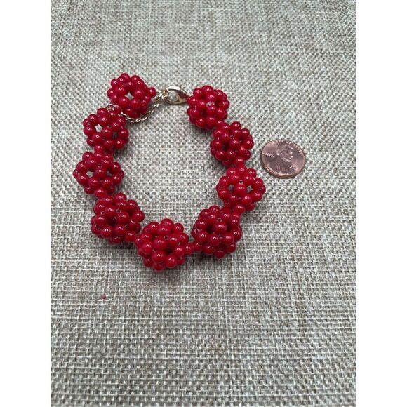 Charming Cherry Two piece Set Necklace and Bracelet Bright Red Beaded - Picture 8 of 10